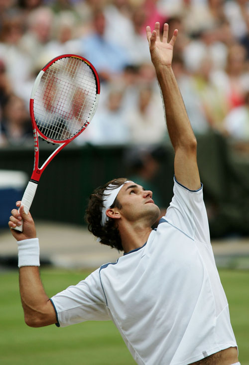 Roger Federer in action at Wimbledon in 2005