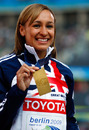 Jessica Ennis shows off her gold medal