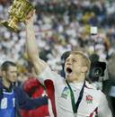 England full back Josh Lewsey lifts the World Cup