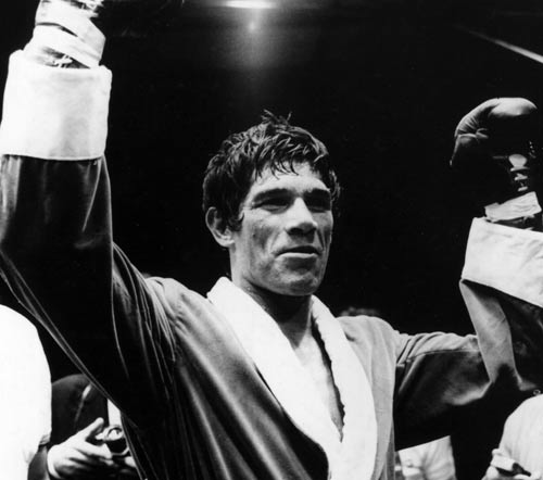 Carlos Monzon celebrates after dending his World Middleweight title against Nino Benvenuti