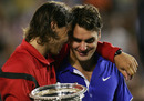 Rafael Nadal consoles Roger Federer at the 2009 Australian Open
