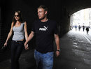 Andrew Flintoff and wife Rachael walk through the streets