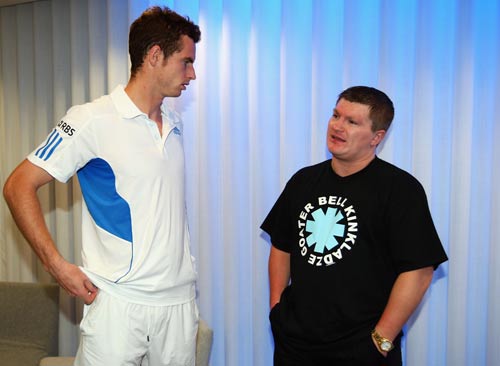 Andy Murray chats to Ricky Hatton after his win over Rafael Nadal