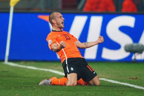 Wesley Sneijder rejoices after scoring