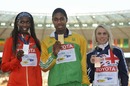 Janeth Jepkosgei Busienei, Caster Semenya and Jenny Meadows on the podium