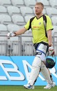 Andrew Flintoff heads for a net at Old Trafford