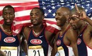 The American quartet celebrate their victory in the 4x400m relay
