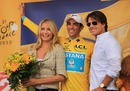 Cameron Diaz and Tom Cruise on the podium with Alberto Contador