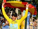 Alberto Contador celebrates his second Tour de France victory