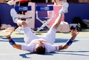 Mardy Fish falls to the floor in celebration