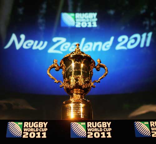 The William Webb Ellis Trophy pictured prior to the IRB Rugby World Cup 2011 Pool Allocation Draw