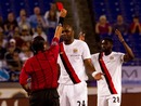 Patrick Vieira is shown a red card by referee Baldonero Toledo