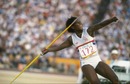 Tessa Sanderson competes in the women's javelin