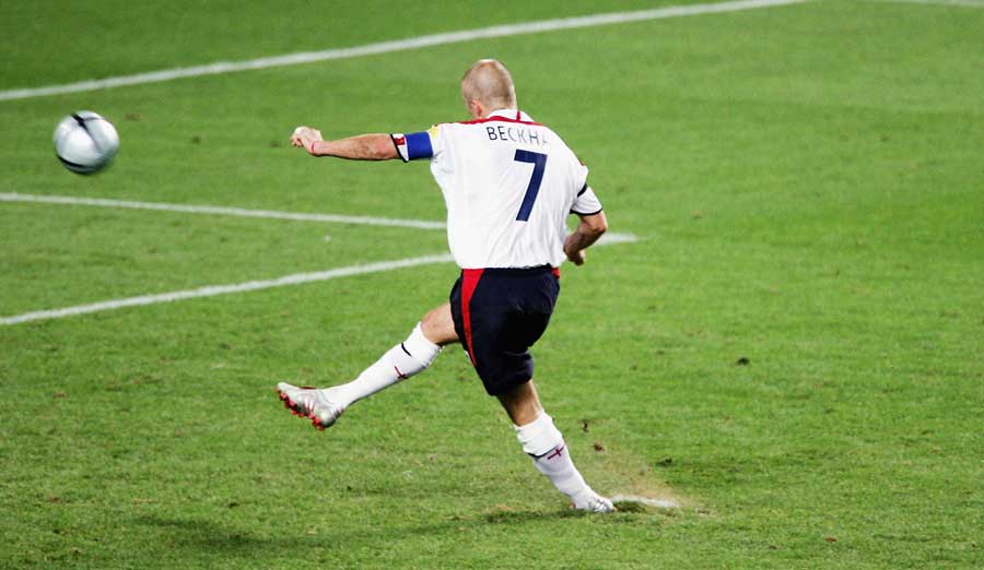 David Beckham blasts his penalty over