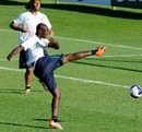 Mario Balotelli attempts a volley during training