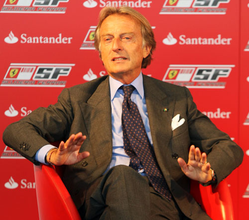 Ferrari president Luca di Montezemolo talks to the press
