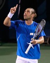Marcos Baghdatis celebrates his win over Rafael Nadal