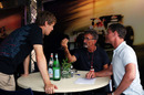 Sebastian Vettel talks to BBC television pundits Eddie Jordan and David Coulthard