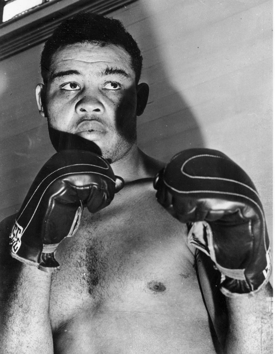 Joe Louis poses during a training session