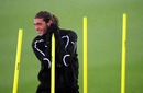 Andy Carroll takes a break during a Newcastle training session