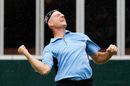Jim Furyk shows his delight after securing victory