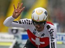 Fabian Cancellara gestures to the crowd after winning the timetrial