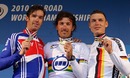 David Millar, Fabian Cancellara and Tony Martin pose with their medals