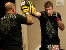 Michael Bisping warms up for his fight with Dan Miller