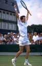 Chris Wilkinson celebrates his first-round victory at Wimbledon in 1993