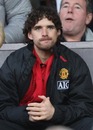 Owen Hargreaves watches from the directors' box