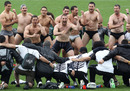 The New Zealand players perform a Haka during a training session