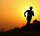 A marathon runner gets an early morning start
