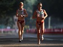 England's Helen Decker and Holly Rush compete in the women's marathon