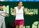 Flavia Pennetta shrugs her shoulders in frustration