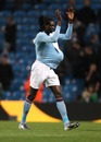 Emmanuel Adebayor celebrates his hat-trick