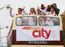 Antony James, Katherine Endacott, Natalie Melmore and Tom Daley wave to the crowds