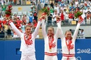 Dinara Safina, Elena Dementieva and Vera Zvonareva celebrate a Russian clean sweep