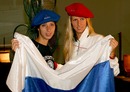 Anastasia Myskina and Elena Dementieva pose ahead of the first all-Russian grand slam final