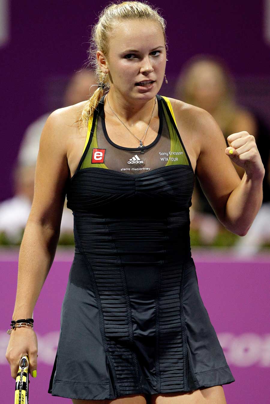 Caroline Wozniacki celebrates a point