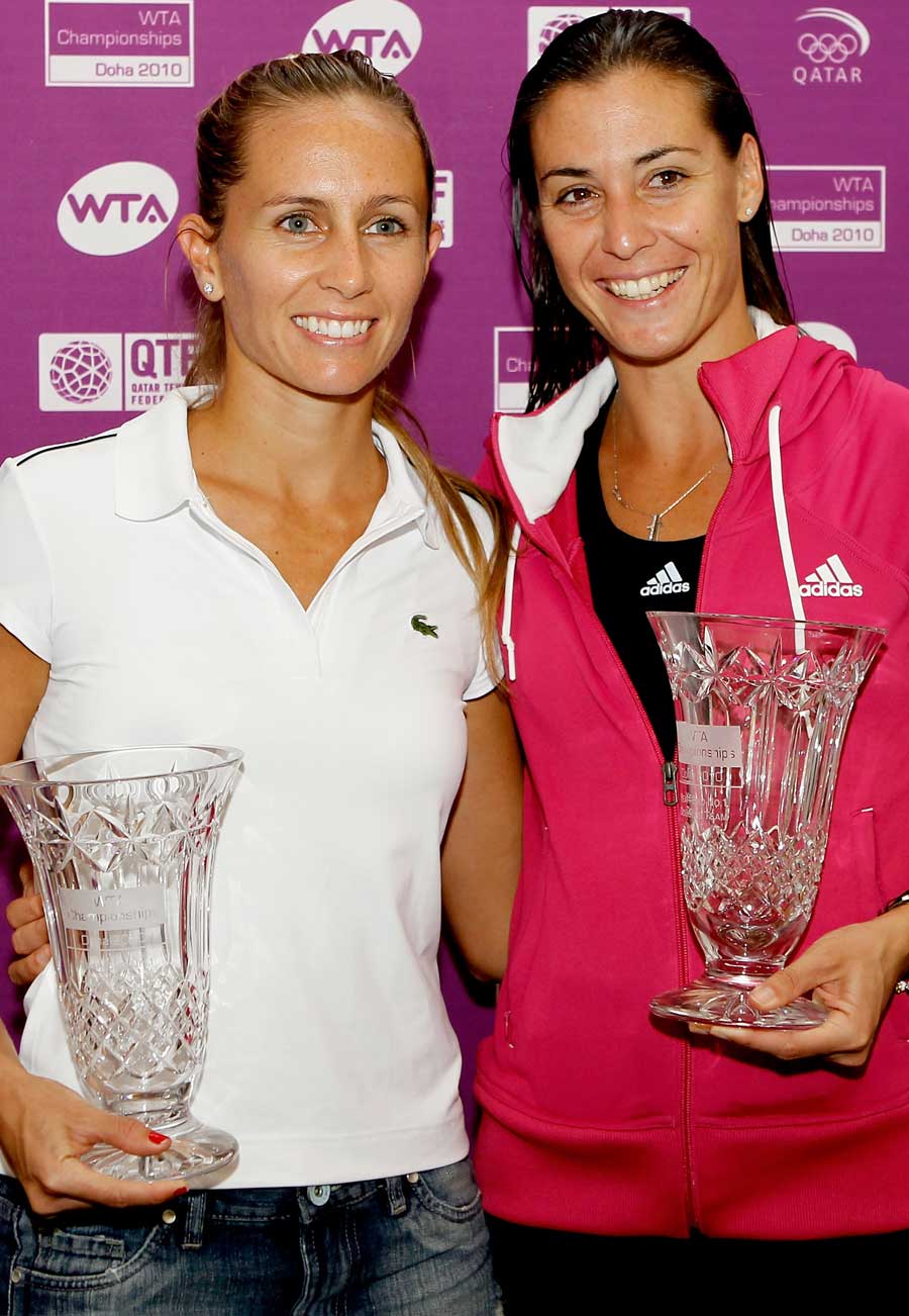 Gisela Dulko and Flavia Pennetta with doubles trophy