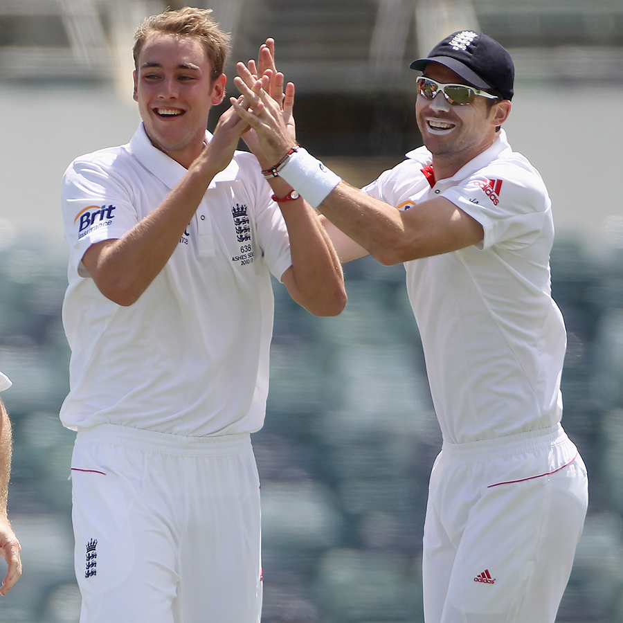Stuart Broad celebrates his second wicket