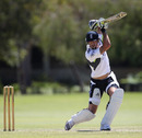 Kevin Pietersen plays a cover drive during an England nets session