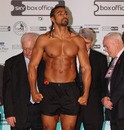 David Haye stands on the scales at the official weigh-in