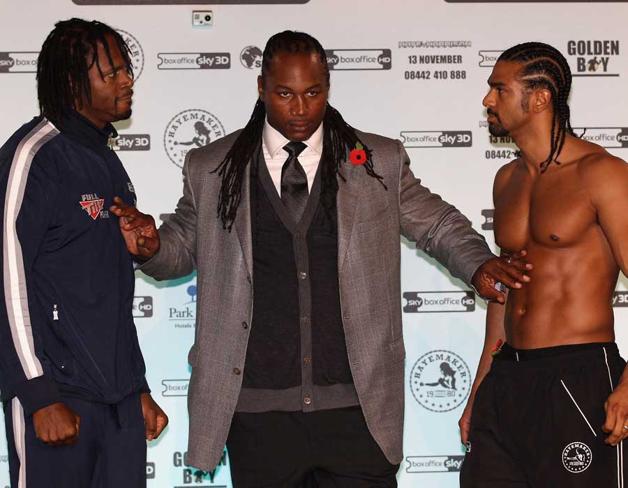 Lennox Lewis stands in the way of Audley Harrison and David Haye