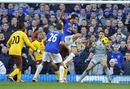 Tim Cahill scores acrobatically for Everton