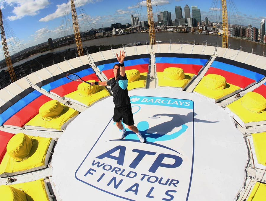 Andy Murray stands atop the landmark O2 Arena