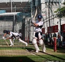 Andrew Strauss has a bat during an England nets session