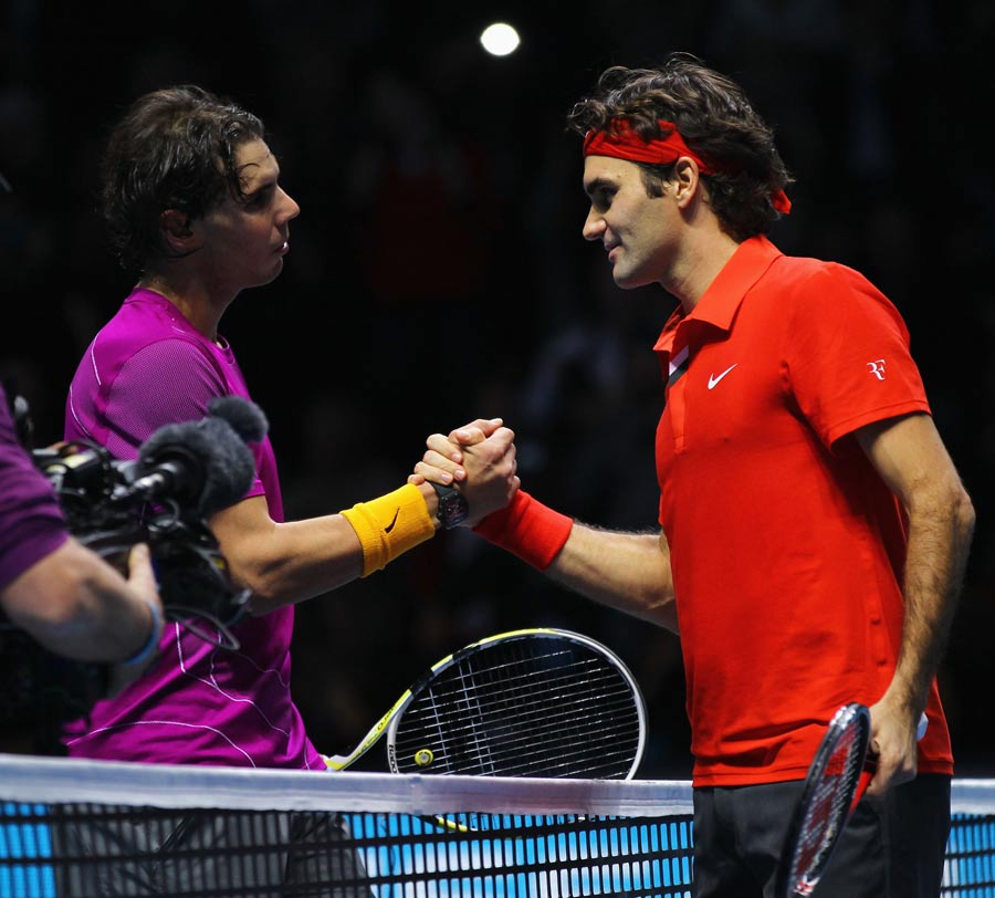 Rafael Nadal congratulates Roger Federer