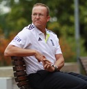 Andy Flower prepares to speak to the media