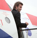 David Beckham boards a British Airways flight to Zurich